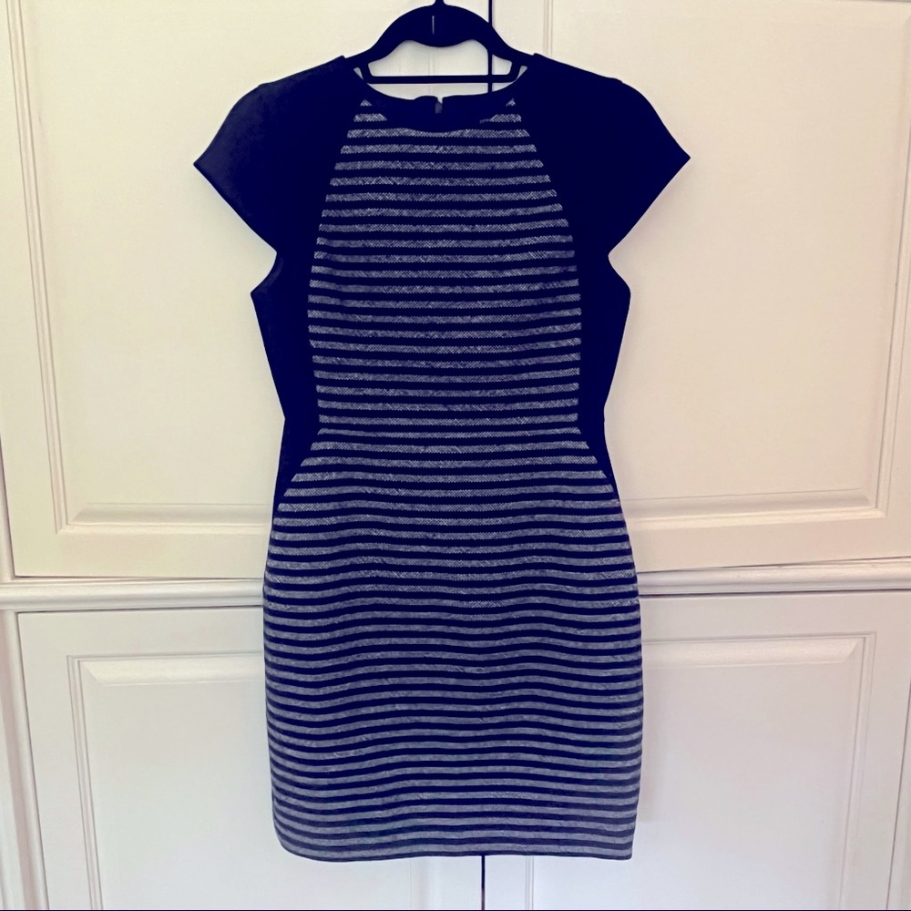 NBW J. Crew Double Stripe Tweed Dress Navy Blue